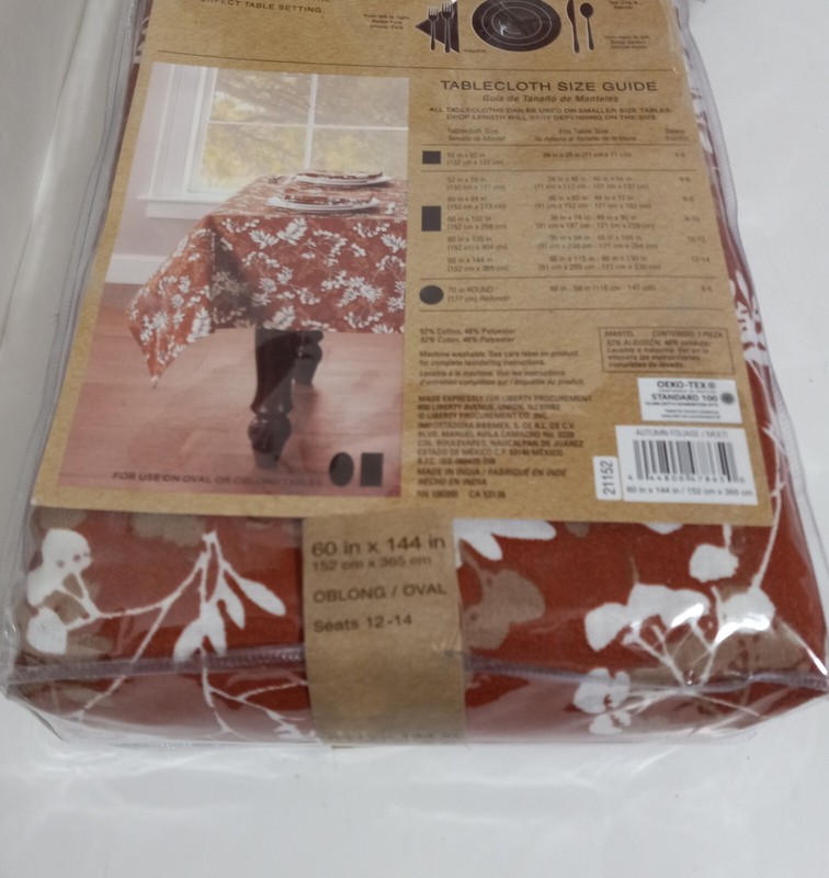Tablecloth 60x144 In. RECTANGLE & 8 Napkins Fall AutumnThanksgiving Rusty Orange gallery