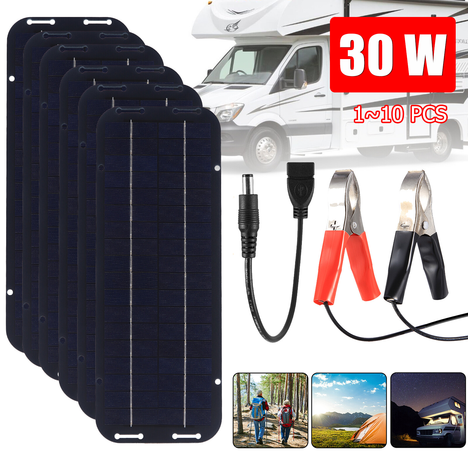 Lot 30W Solar Panel 12V Trickle Charger Battery Charger Kit Maintainer Boat Car gallery
