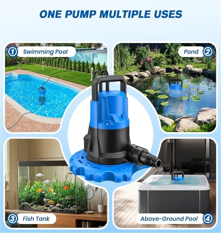 1HP Automatic Pool Cover Pump 5000 GPH Submersible Sump Water Transfer Drainage gallery