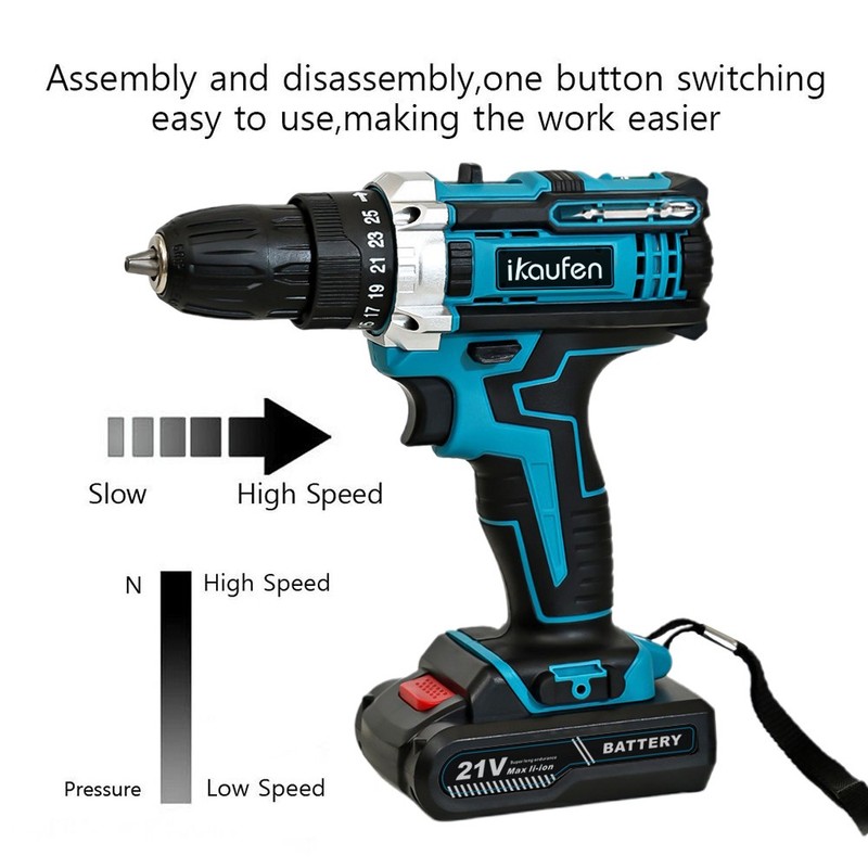 Blue Electric Drill Cordless Screwdriver Set Power Tool with 2 Battery&ChargerB2 gallery