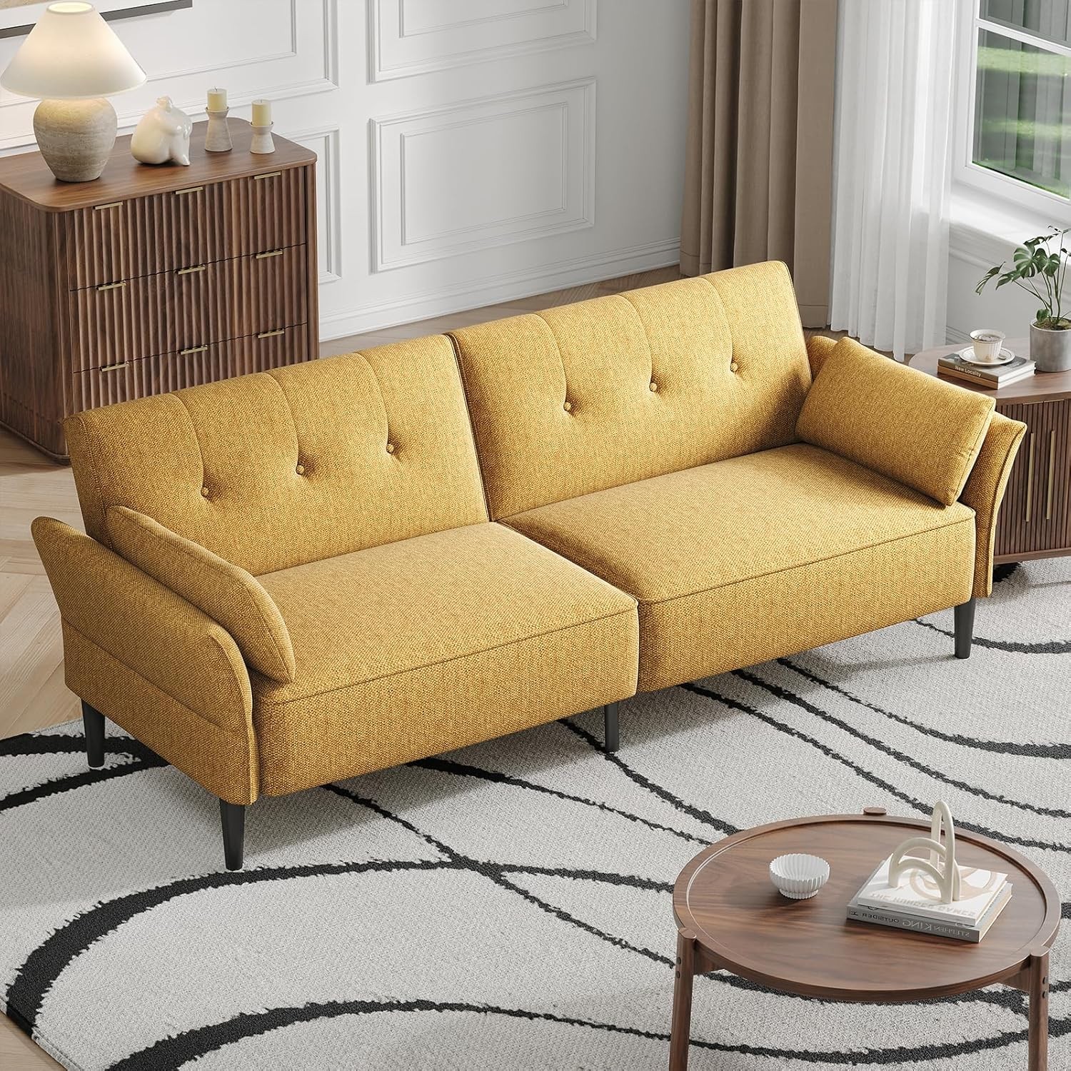 89” Futon Sofa Bed Couch,Convertible Loveseat Sleeper Sofa with 2 Pillows gallery