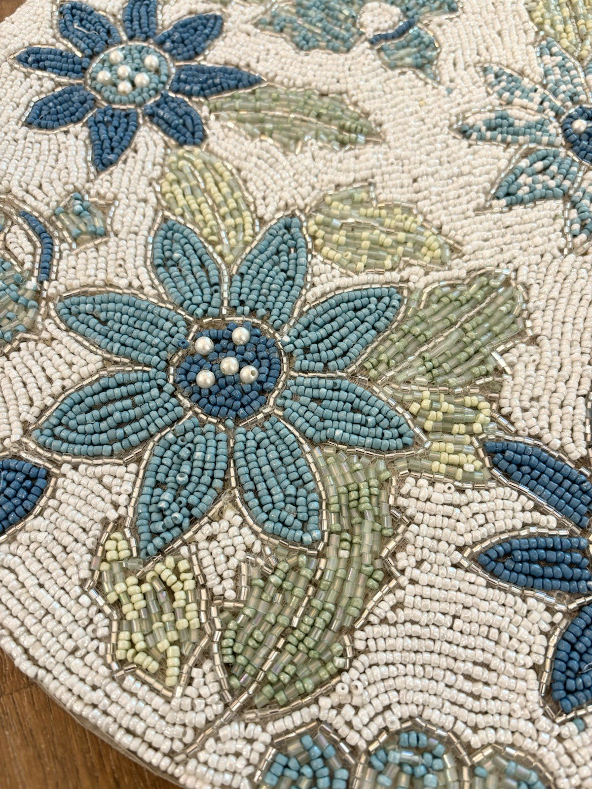 Spring Summer Blue Flowers Beaded Placemat Charger Tahari 15.5" Round - NEW gallery