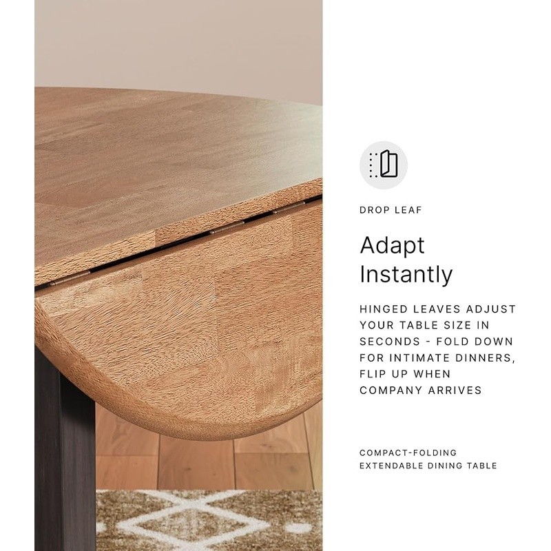 Round Drop Leaf Dining Table Rustic Furniture Small Space Kitchen Table Seats 4 gallery