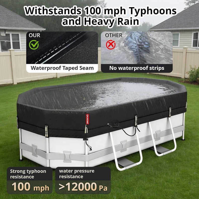 12x22 ft Oval Pool Cover Windproof Tear-Resistant Waterproof Black gallery