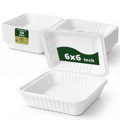 Naturawave Essentials 6″ x 6″ Compostable Clamshell Food Containers 50-Pack
