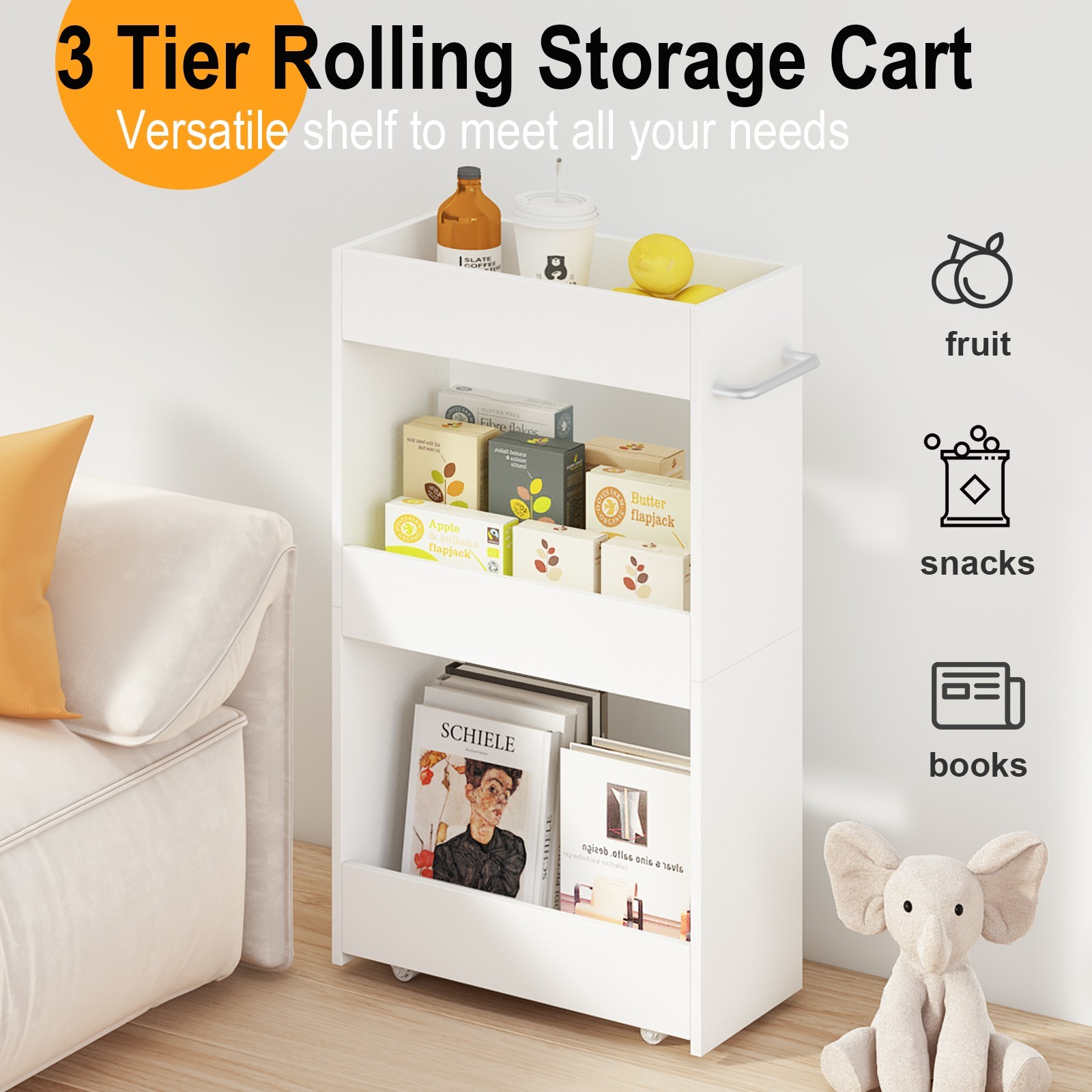 3 Tier Slim Utility Kitchen Cart on Wheels Laundry Room Bathroom Organizer gallery