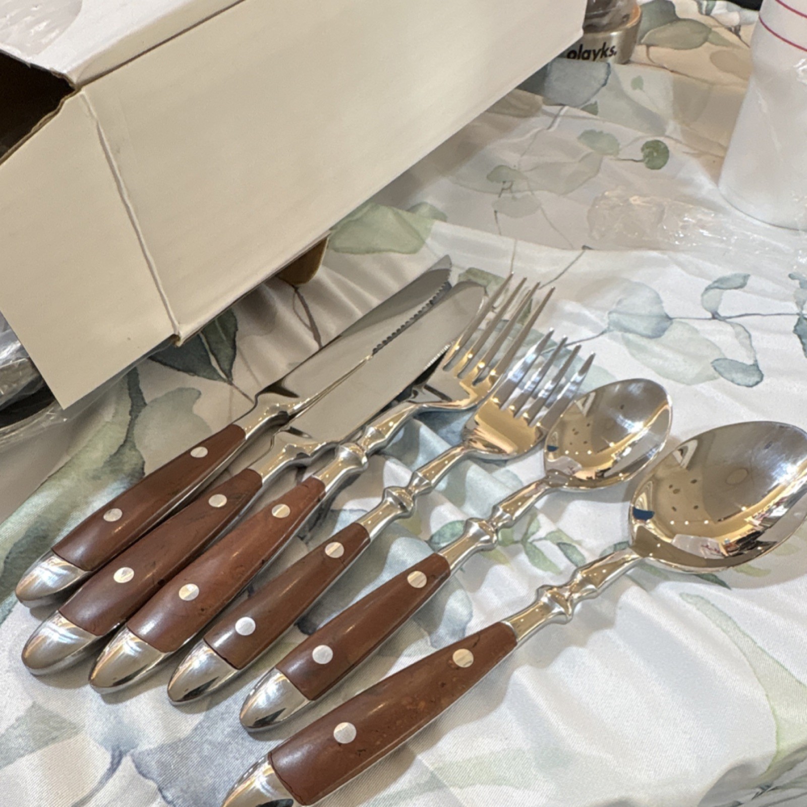 24pc Stainless Steel Wood Handle Flatware Set Fork Knife Spoon Silver Brown gallery