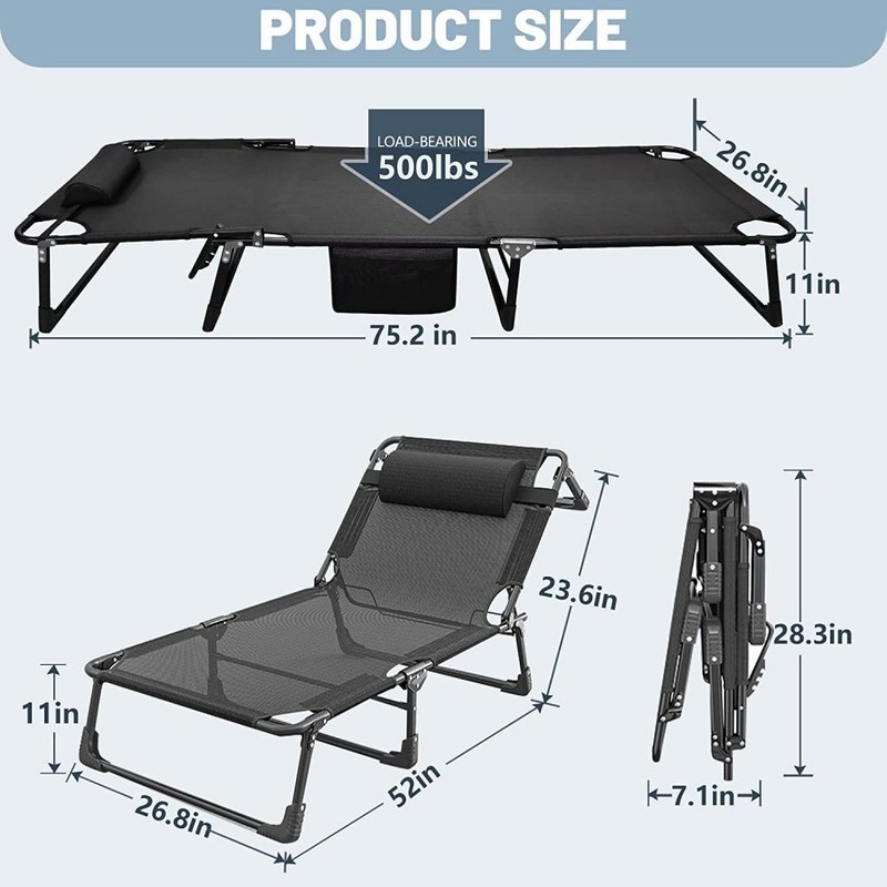 Sleeping Cot Foldable Camping Cots Bed 4 Gears Adjustable Recliner Chair Cushion gallery