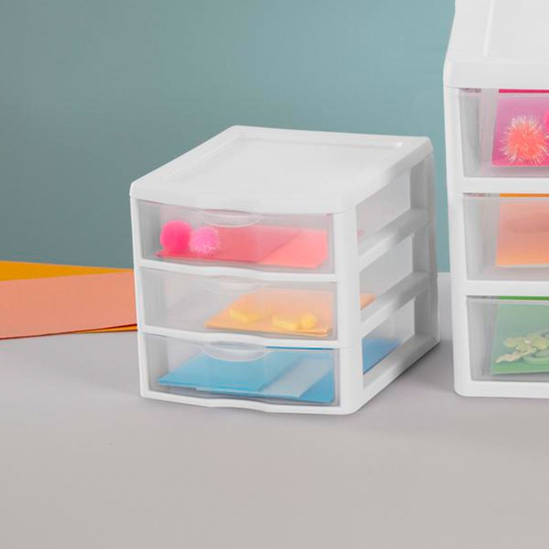 Sterilite ClearView Plastic Small 3 Drawer Desktop Storage Unit, White, 18 Pack gallery
