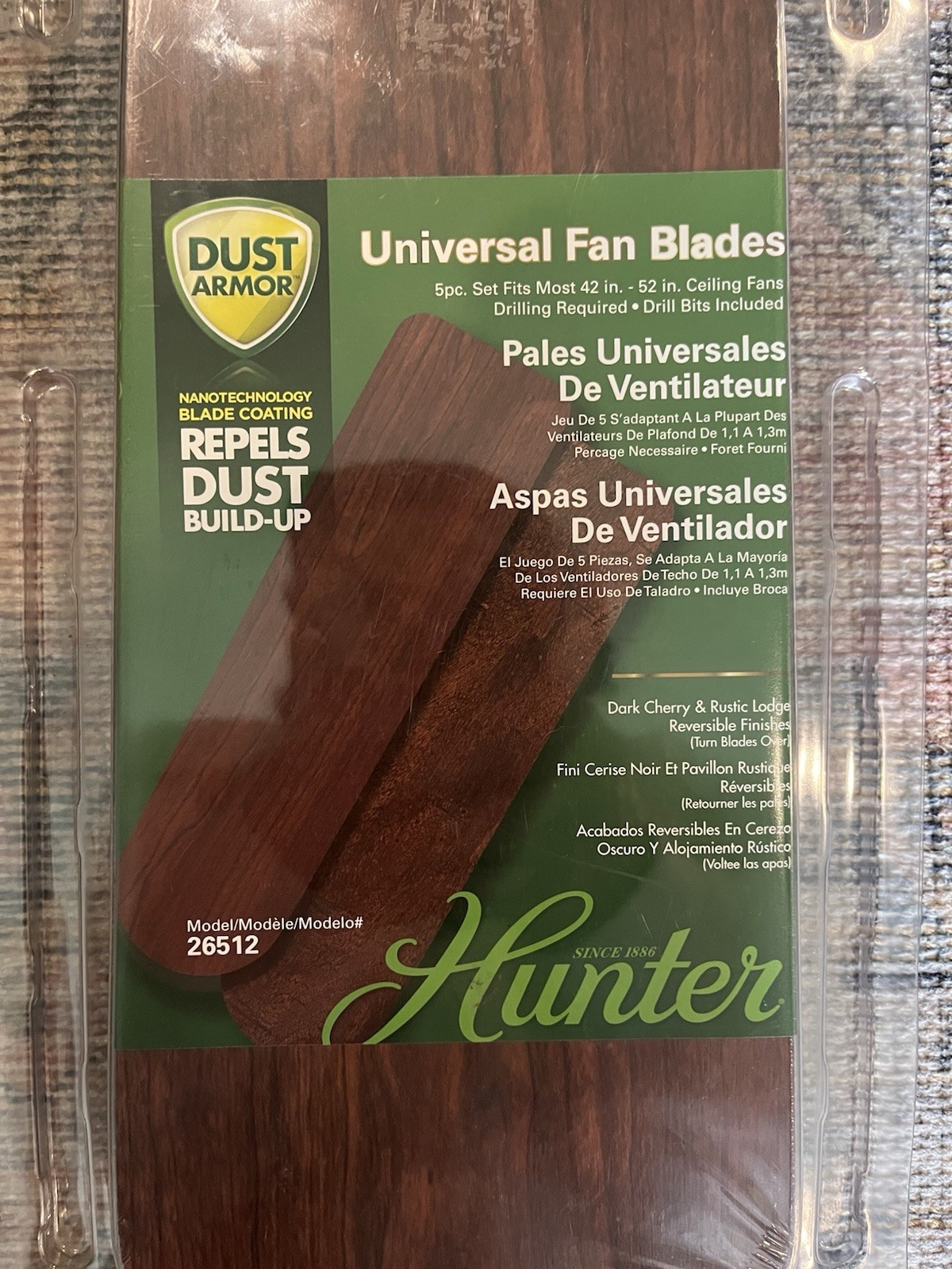 Hunter 26512 Reversible Brown Universal Ceiling Fan Blades, 42"-52" gallery