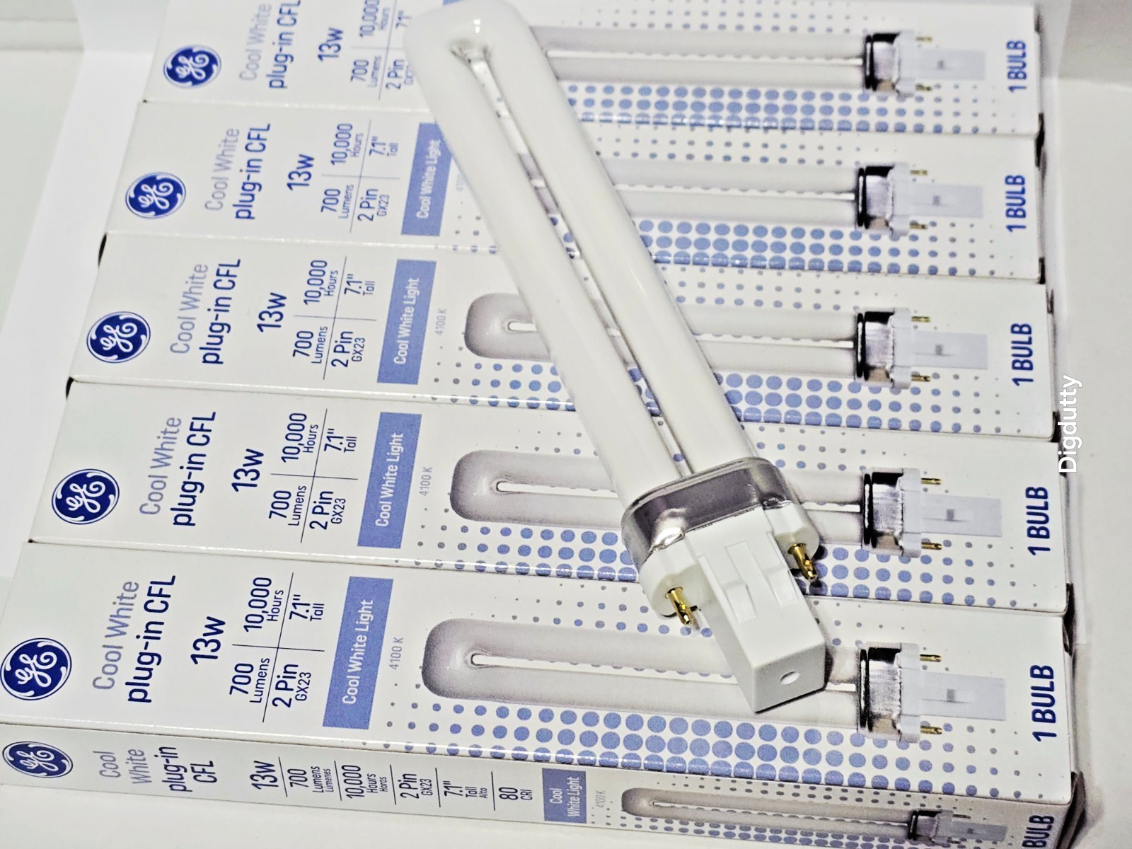 5 pcs -GE Cool White 2-Pin 13W plugin CFL 700 Lumens 10K Hours GX23 Base 7.1" gallery