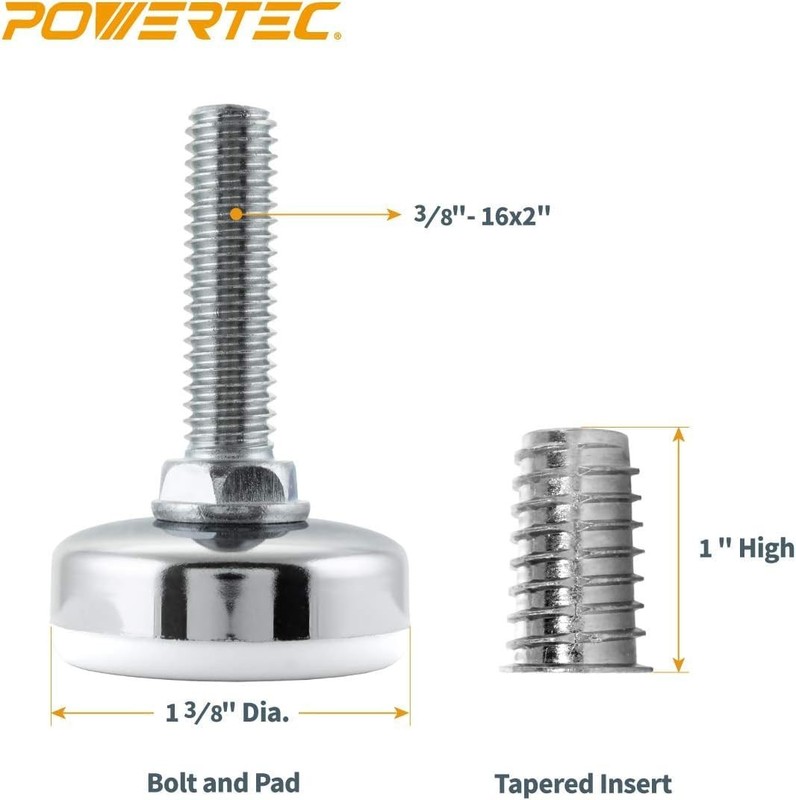 POWERTEC Threaded Leveling Feet Insert, Set of 4, gallery