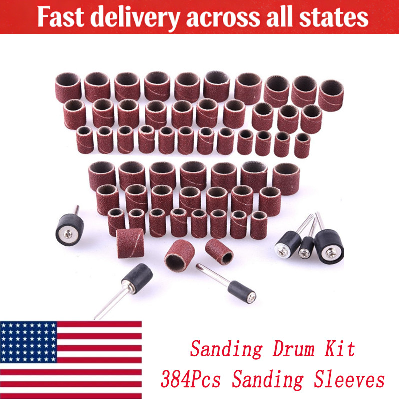 Sanding Drum Kit 384Pcs Sanding Sleeves with Mandrels for Dremel Rotary Tool gallery