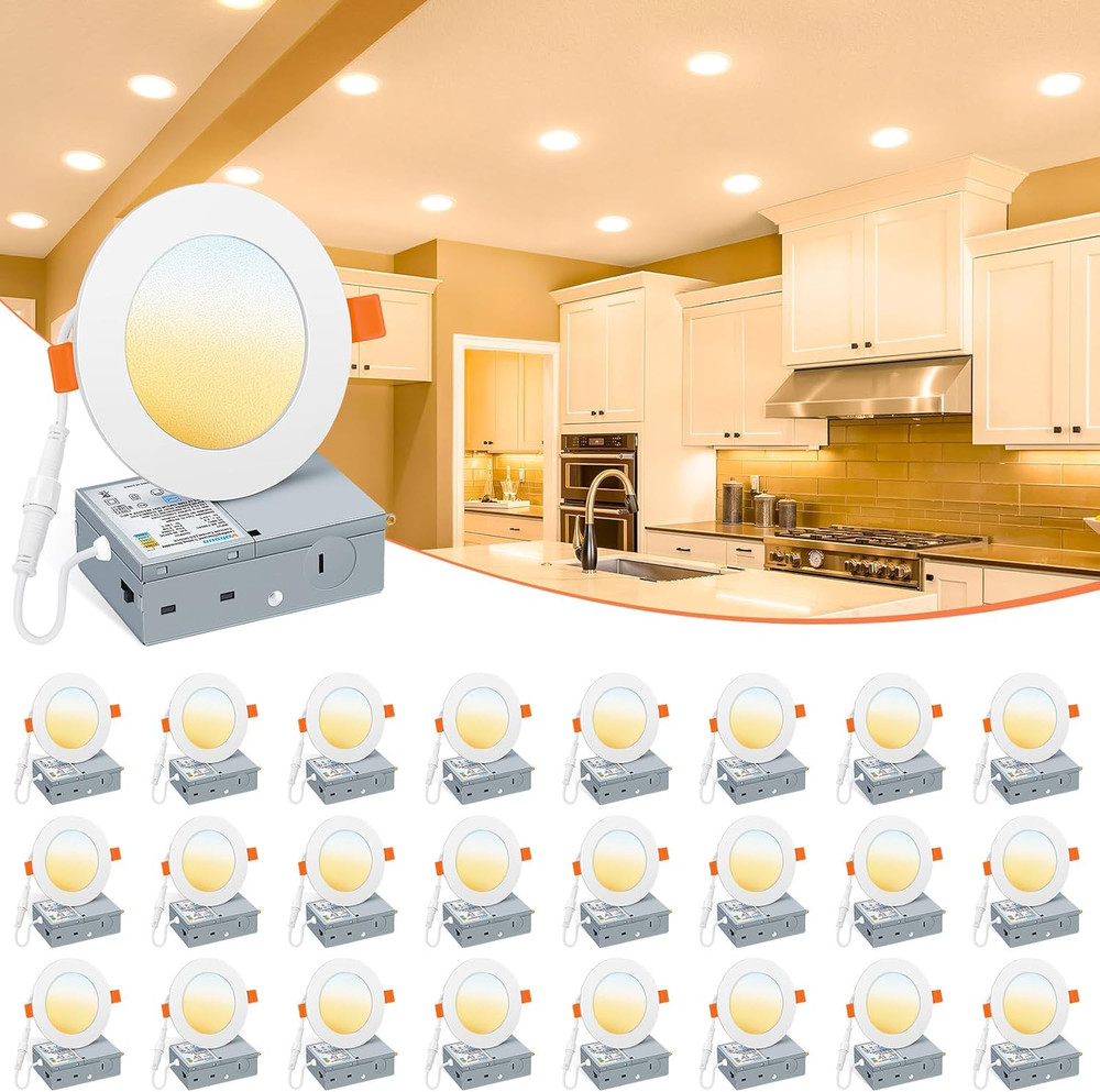 24 Pack 4" Ultra-Thin Dimmable LED Recessed Lighting 5CCT 810LM