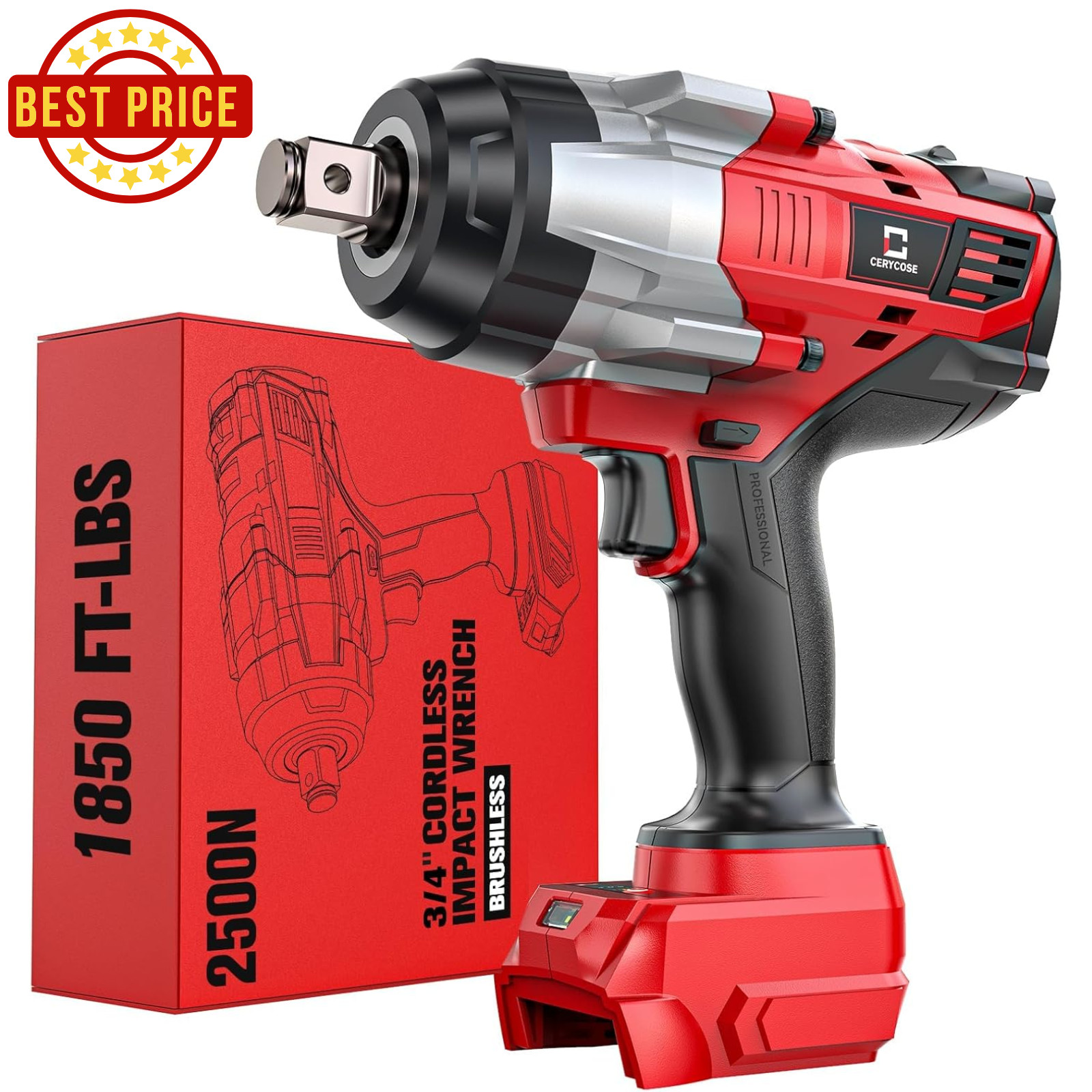 3/4" Impact Wrench for Milwaukee 18V Battery 1850FT-LBS(2500N.m) High Torque Gun gallery