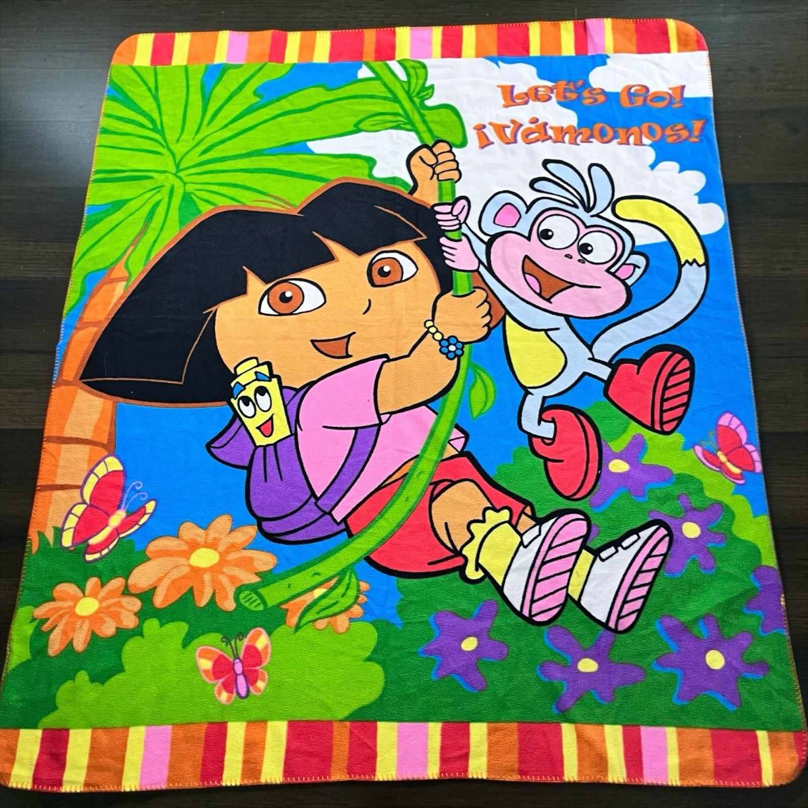 Dora The Explorer Fleece Blanket Lets Go Vamonos Boots Map Swinging Vine 46x56 gallery