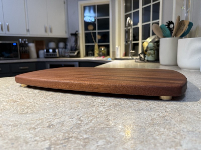 Handmade Medium Brown Wood Rectangular Cutting Board With Feet gallery