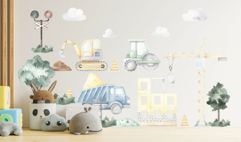 Construction Trucks Tractors Diggers Removable Wall Decal Sticker Boys Room Gift gallery