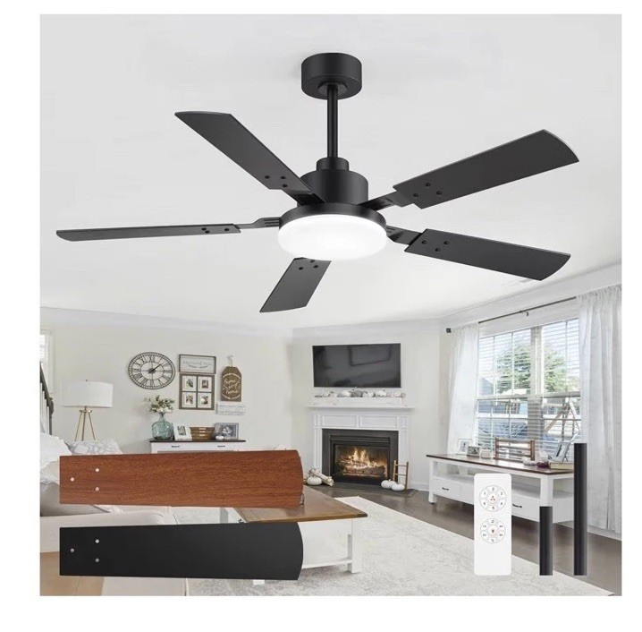 52in Black 5-Blade Ceiling Fan w/ LED Light, Remote, Reversible, 6-Speed gallery