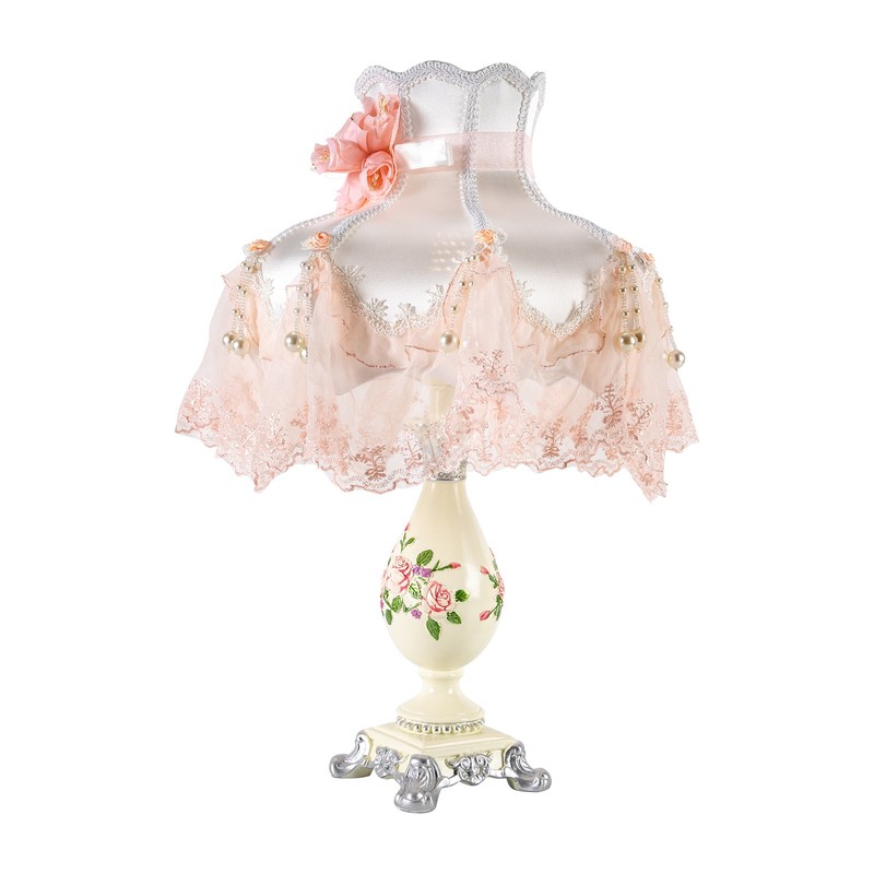 Retro Princess Style Stained Table Lamp w/ 12.2inch Wide Lampshade Pink 110-120V gallery
