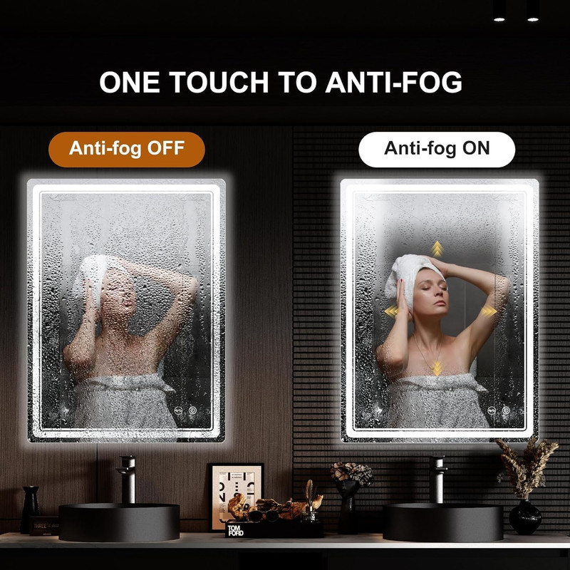 Dimmable 28x20 LED Bathroom Mirror with Anti-Fog & UL Certification gallery