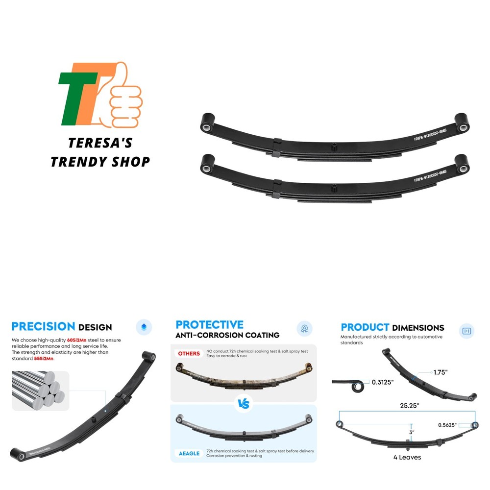 4 Leaf 1750lb Capacity Double Eye Spring for 3500lb Trailer Axle, 25-1/4" Len...