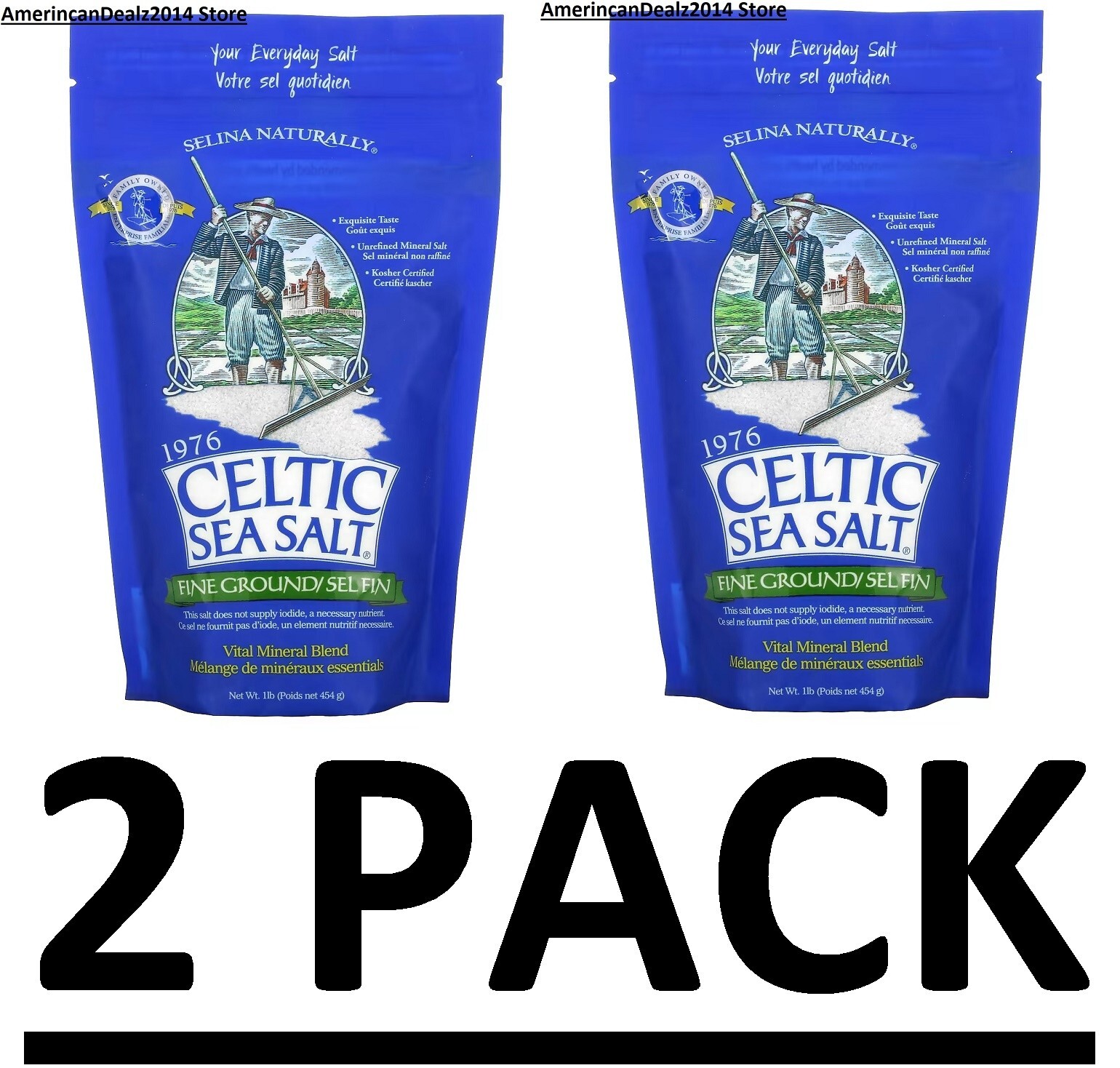 2 PACK - Celtic Sea Salt Fine Ground Vital Mineral Blend 1 lb (Total 2 lbs) gallery