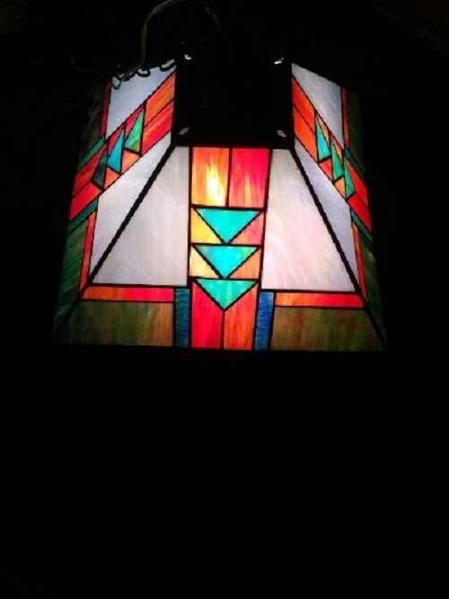 Stained Glass Hanging 4 SIDED PYRAMID Lamp ~ gallery