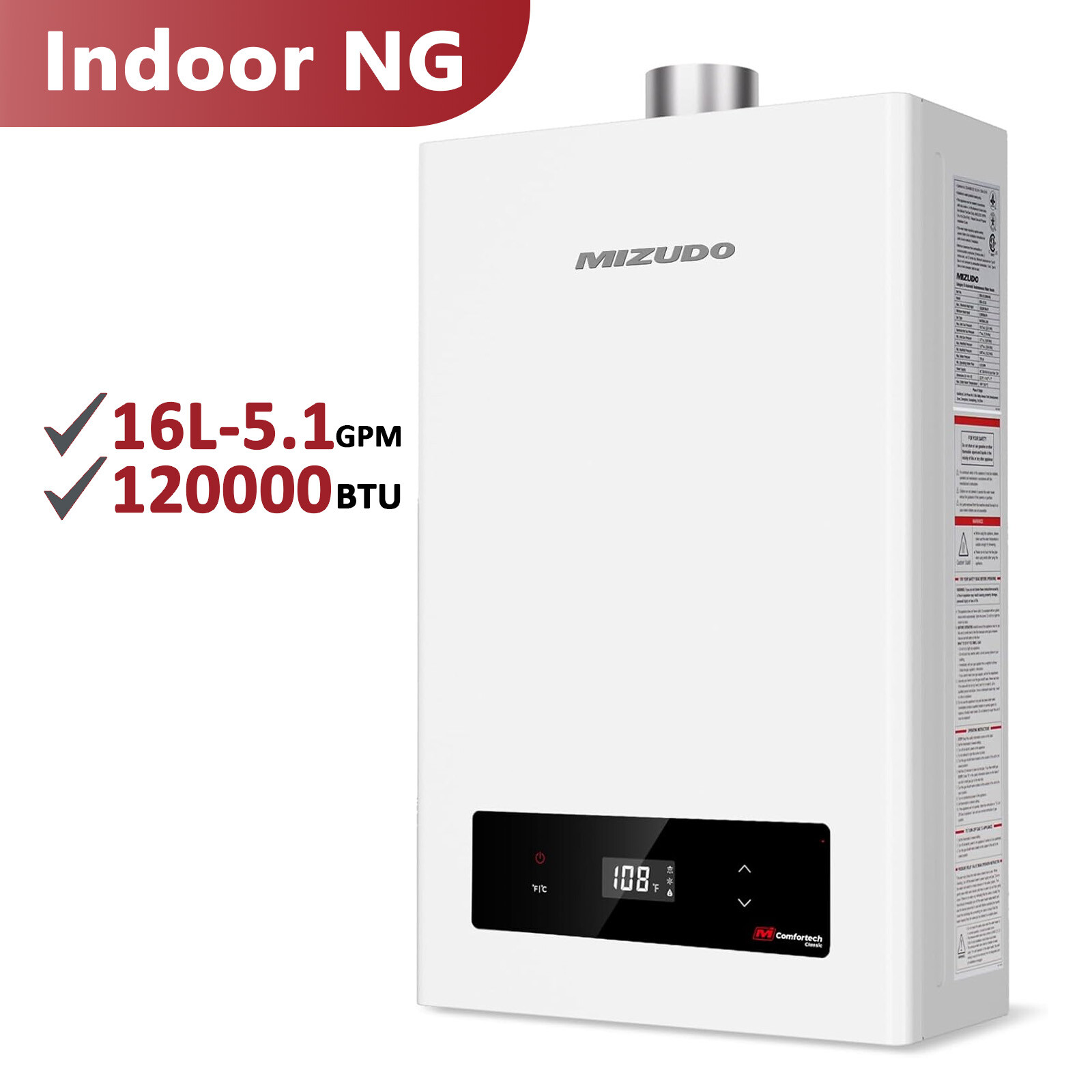 Natural Gas/Propane Tankless Water Heater Indoor On-Demand 5.1GPM 120000BTU gallery