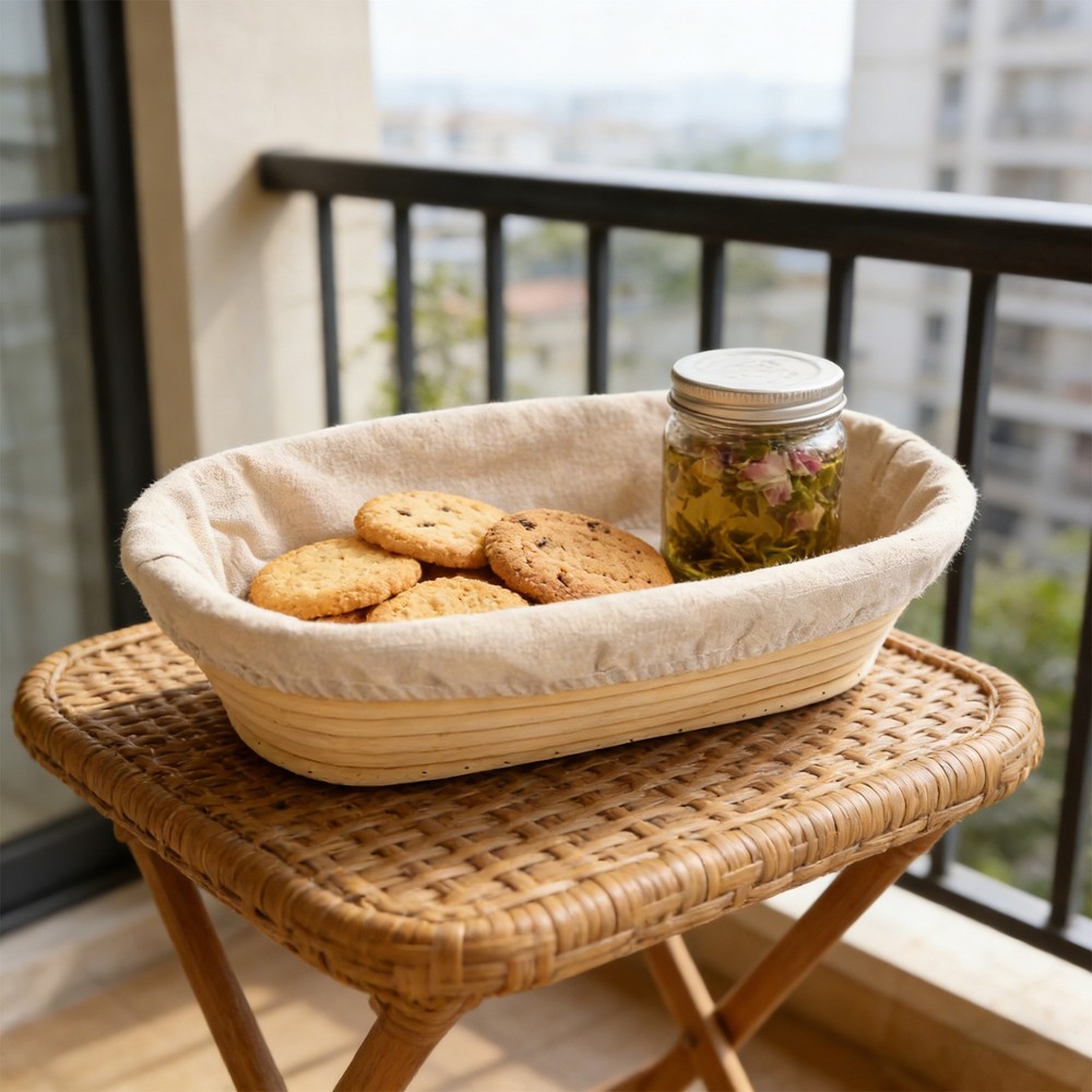 Oval Proofing Fermentation Basket, Rattan Proofing Basket with Liner Cover