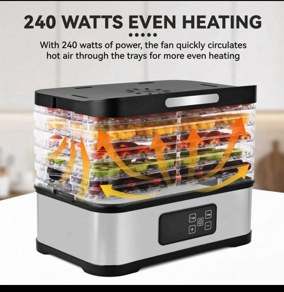 Adjustable Height 5-Tray Food Dehydrator 240W Digital Timer Temperature Control gallery