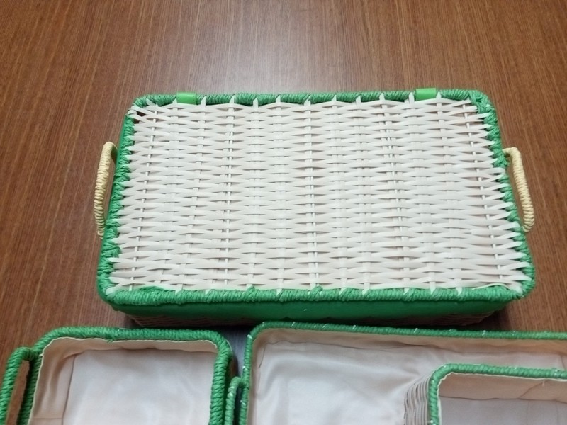 3-Piece Rectangular Scalloped Hyacinth Wicker Storage Basket Set, Green Trim gallery