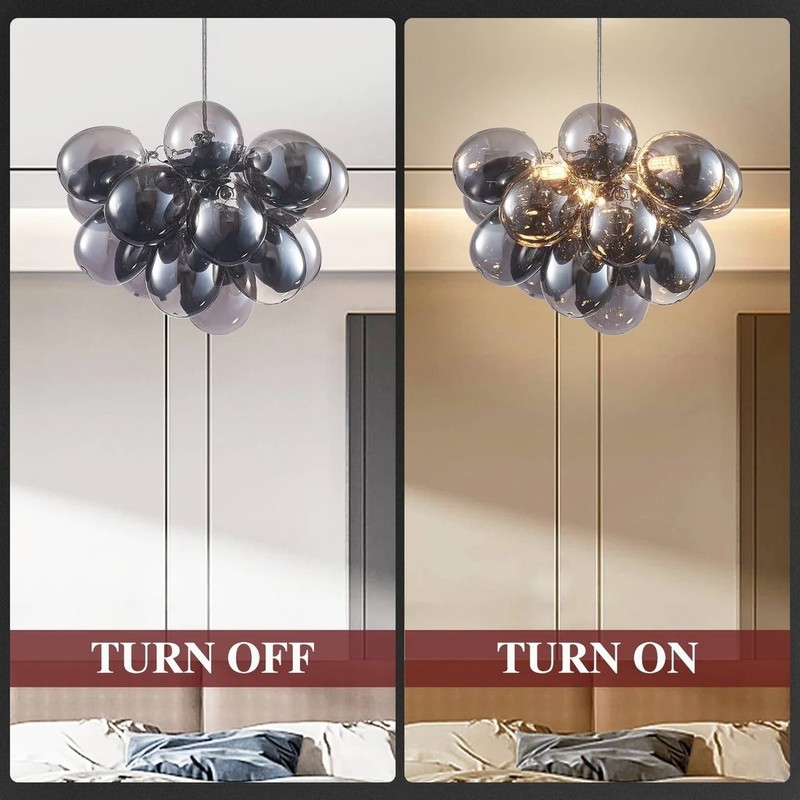 Bubbles Chandelier Electroplating Grey/Black Blown Glass Balls Light Fixture gallery