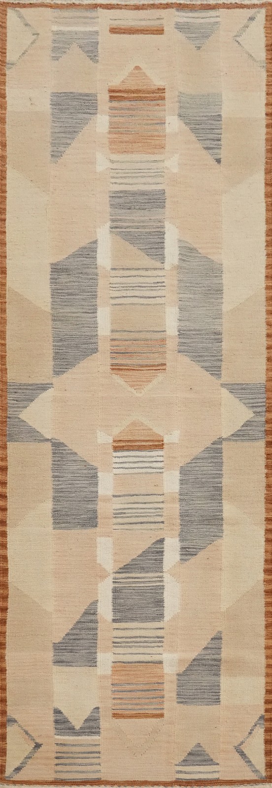 Modern Geometric Kilim Handwoven Runner Rug Reversible Oriental Carpet 3x10 gallery