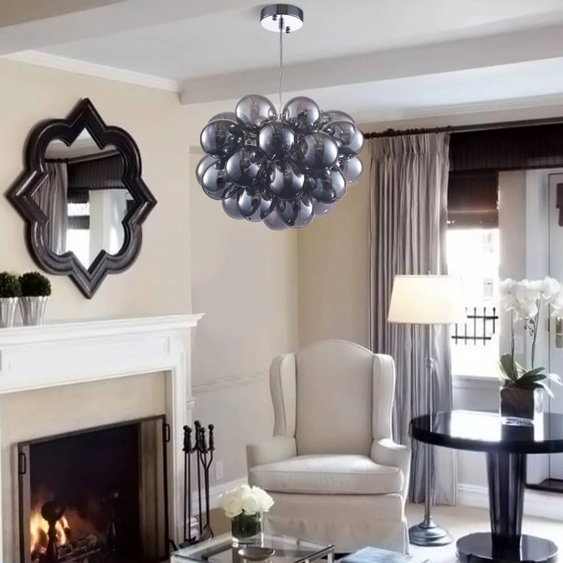 Bubbles Chandelier Electroplating Grey/Black Blown Glass Balls Light Fixture gallery
