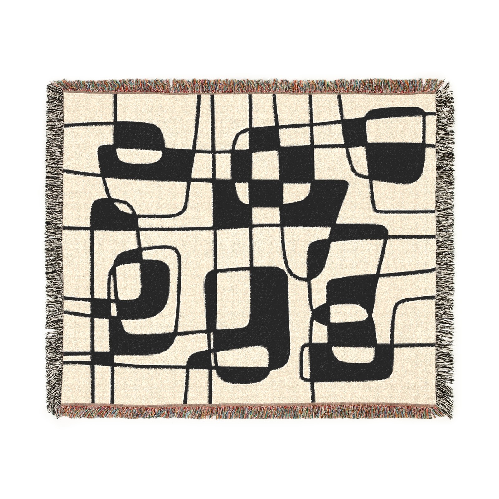 Mid Century Abstract Geometric Woven Blanket Black White Boho Home Decor gallery