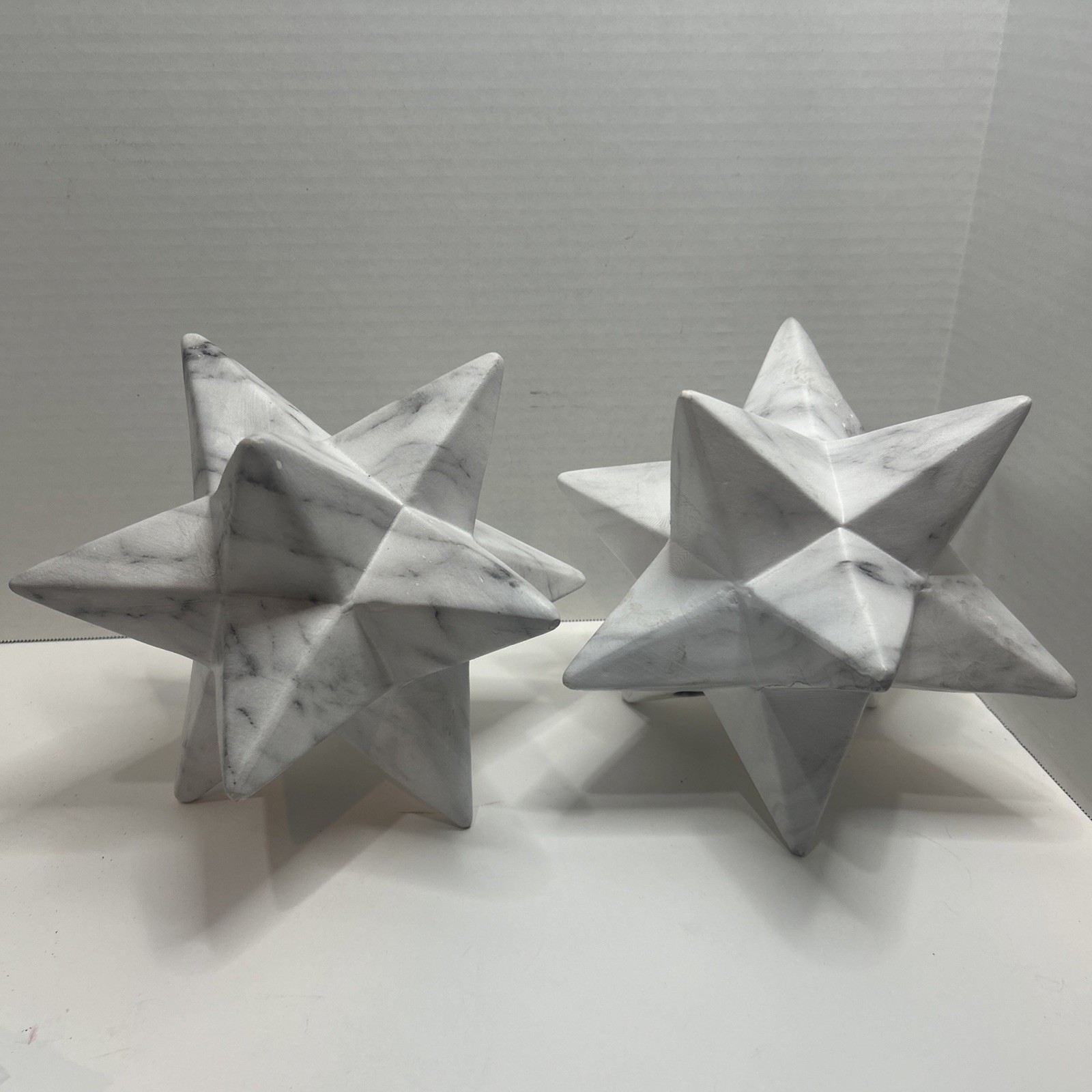 Geometric 12 Point Star Sculpture White/Gray Marble Look 3D Table Decor Set of 2 gallery