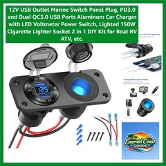12V USB Outlet Marine Switch Panel Plug, PD3.0 and Dual QC3.0 USB Ports Alumi…