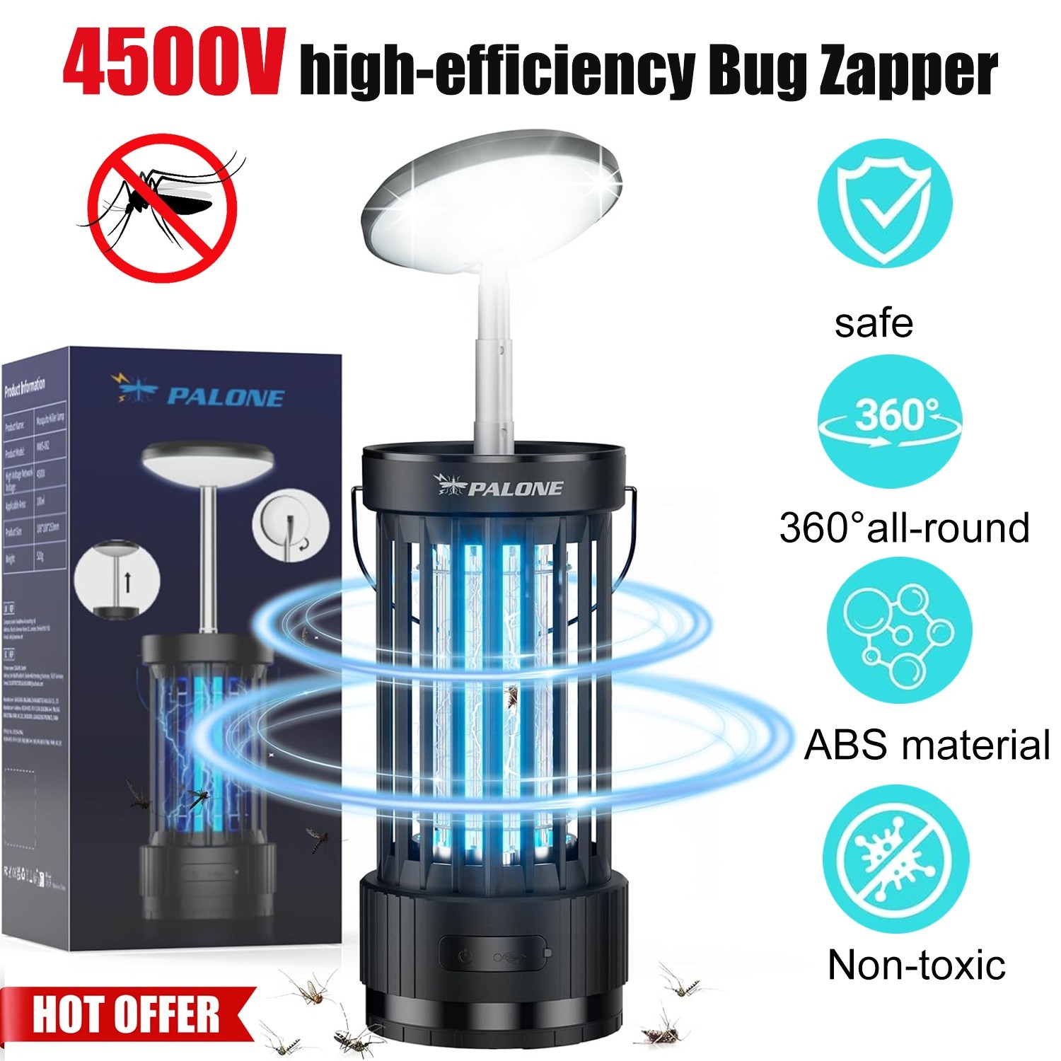 4500V Rechargeable Bug Zapper, Telescopic LED Light Mosquito Killer for Home gallery