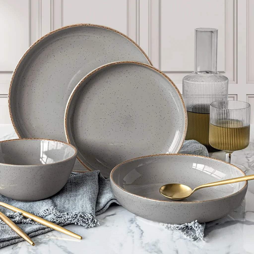 DISHES DINNERWARE PLATE AND BOWL DINNER SET PLATES SETS FOR 4 OVER AND BACK 16PC gallery