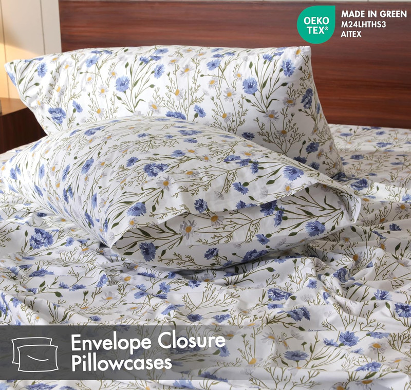 Queen Cotton Percale Sheet Set Crisp Cooling 4 Piece Deep Pocket 16 Inch gallery