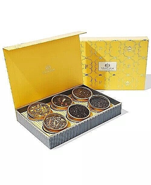 Vahdam Glow Assorted Loose Teas Gift Set 6-TIN Hibiscus Chai Herbal English 6/23 gallery