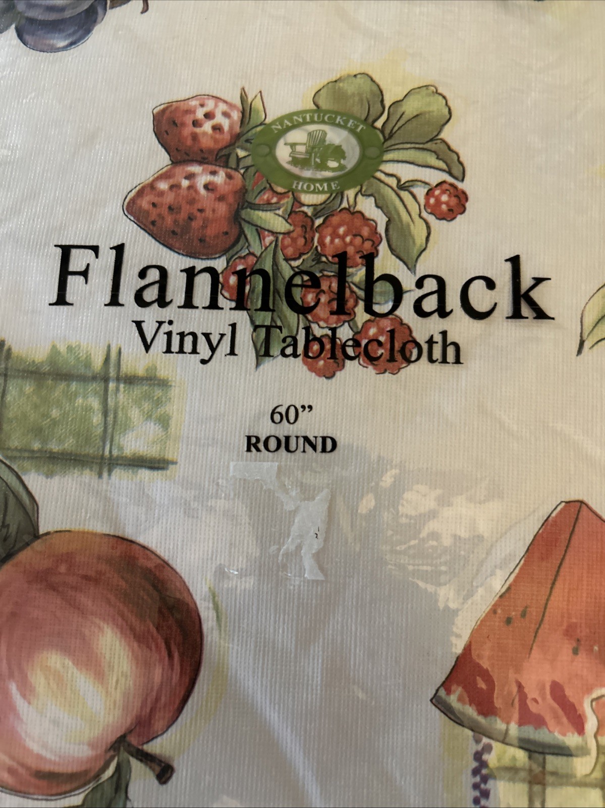 Nantucket Home 60" Round Vinyl Tablecloth Flannel Back Fruit 152 Cm Wipe Clean gallery