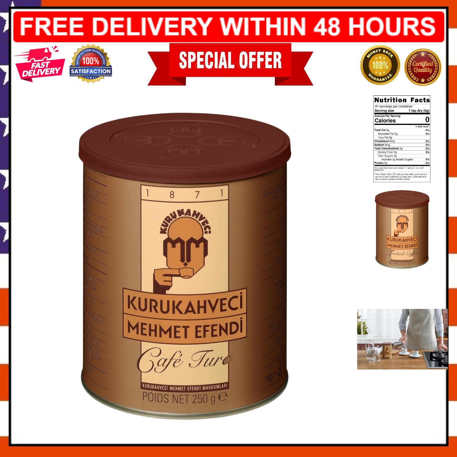Freshly Roasted Turkish Coffee, Medium to Heavy-Bodied Arabica, 8.8 OZ Can gallery