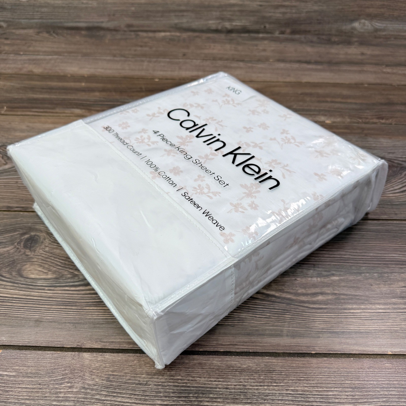 Calvin Klein King 4pc Sheet Set White Pink Shaded Foliage Cotton Sateen NEW gallery