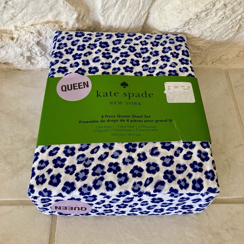 NWT Kate Spade queen sheet set in “leopard floral “print, “ nighttime” color gallery