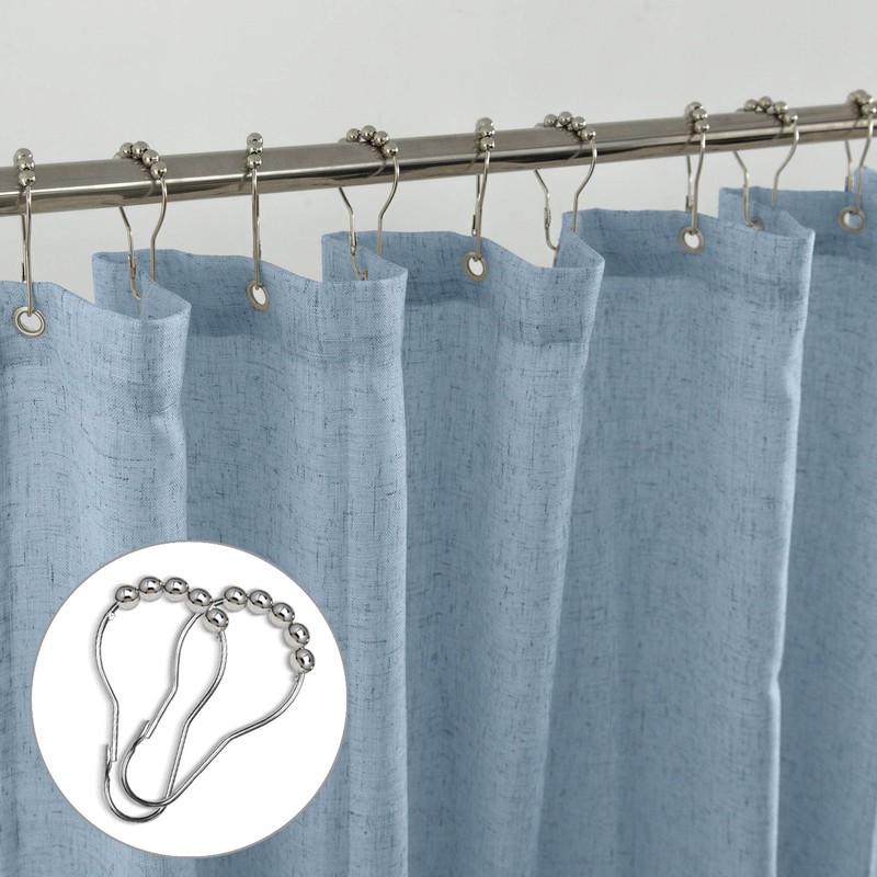 Dusty Grey Blue Extra Long Linen Fabric Shower Curtain 72x96 Inch Waterproof gallery