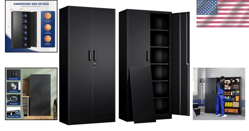 Metal Storage Cabinet with Lockable Doors and Adjustable Shelves Garage Office gallery