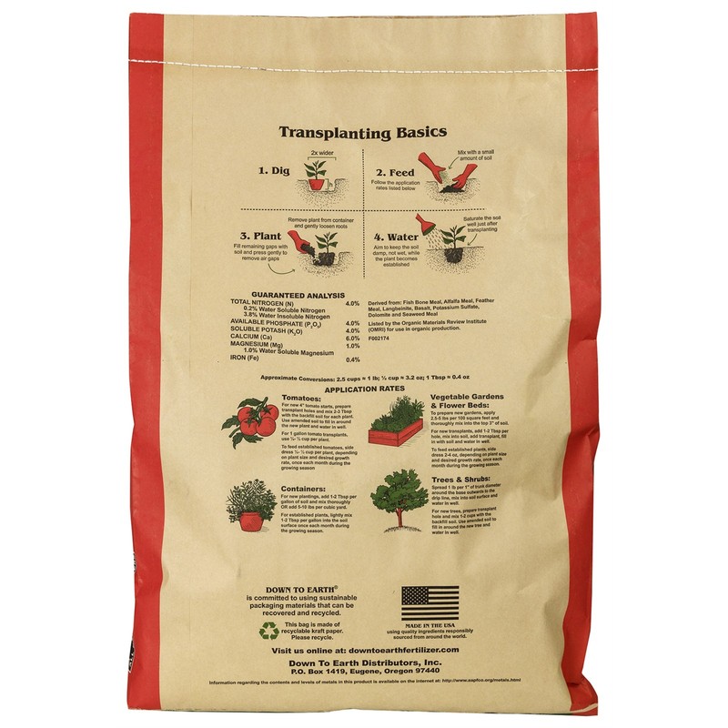 Down to Earth (#DTE01254) Vegetable Garden Fertilizer 4-4-4 25# bag gallery
