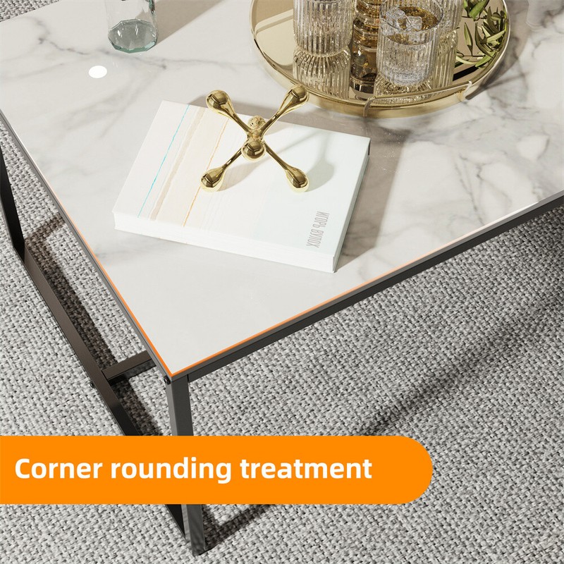 White/Black/Grey Rectangle High Gloss Marble Coffee Table Living Room Furniture gallery